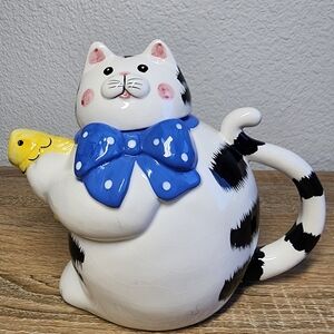 90s VINTAGE COCO DOWLEY Cat Fish Ceramic Teapot with Lid